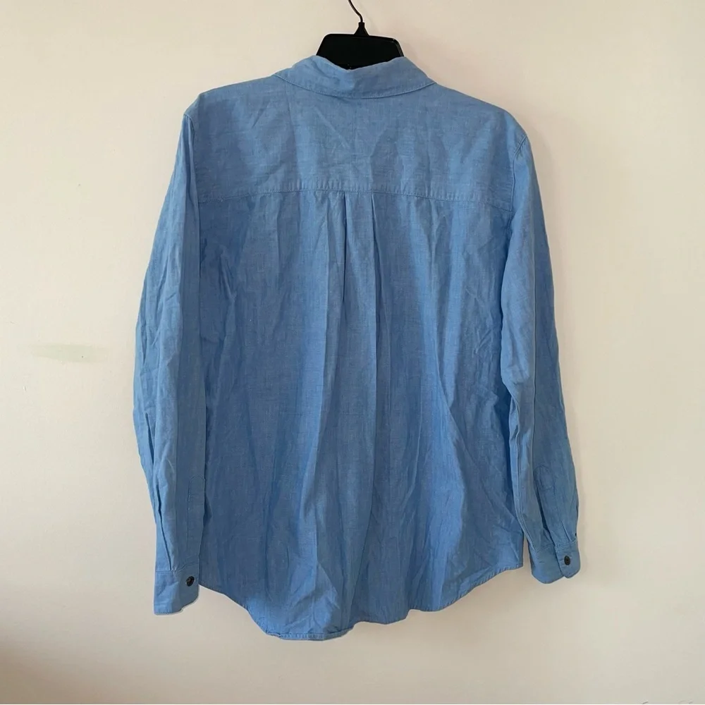 Karen Scott Chambray Cotton Button Down Shirt School Embroidery Size Large - Picture 4 of 7